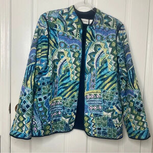 Alfred Dunner Quilted Jacket Blue Floral Cozy Long Sleeve Pucci Vibes - …